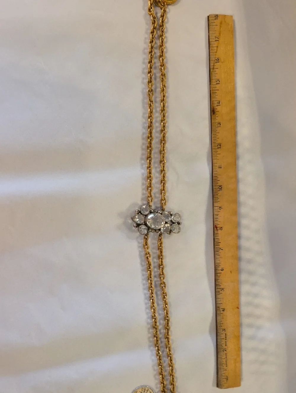 Gold-Tone Vintahe Crystal Statement Necklace - Clear Crystal Pendant - Picture 8 of 8